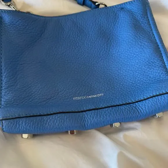 Rebecca Minkoff Regan Crossbody Bag Blue Leather Satchel Purse Silver Hardware - Picture 2 of 8